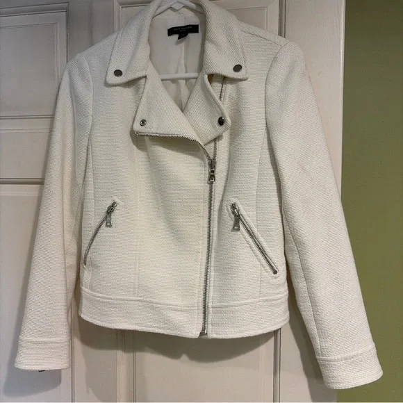 Ann Taylor Cream Textured Leather Jacket - Picture 1 of 9